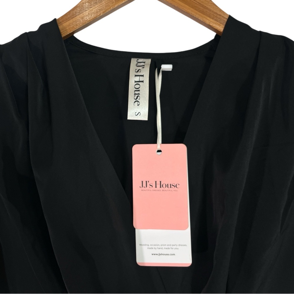 NWT JJ’s House V-Neck Long Sleeve A-line Satin Midi Dress in Black Size Small - Picture 5 of 8